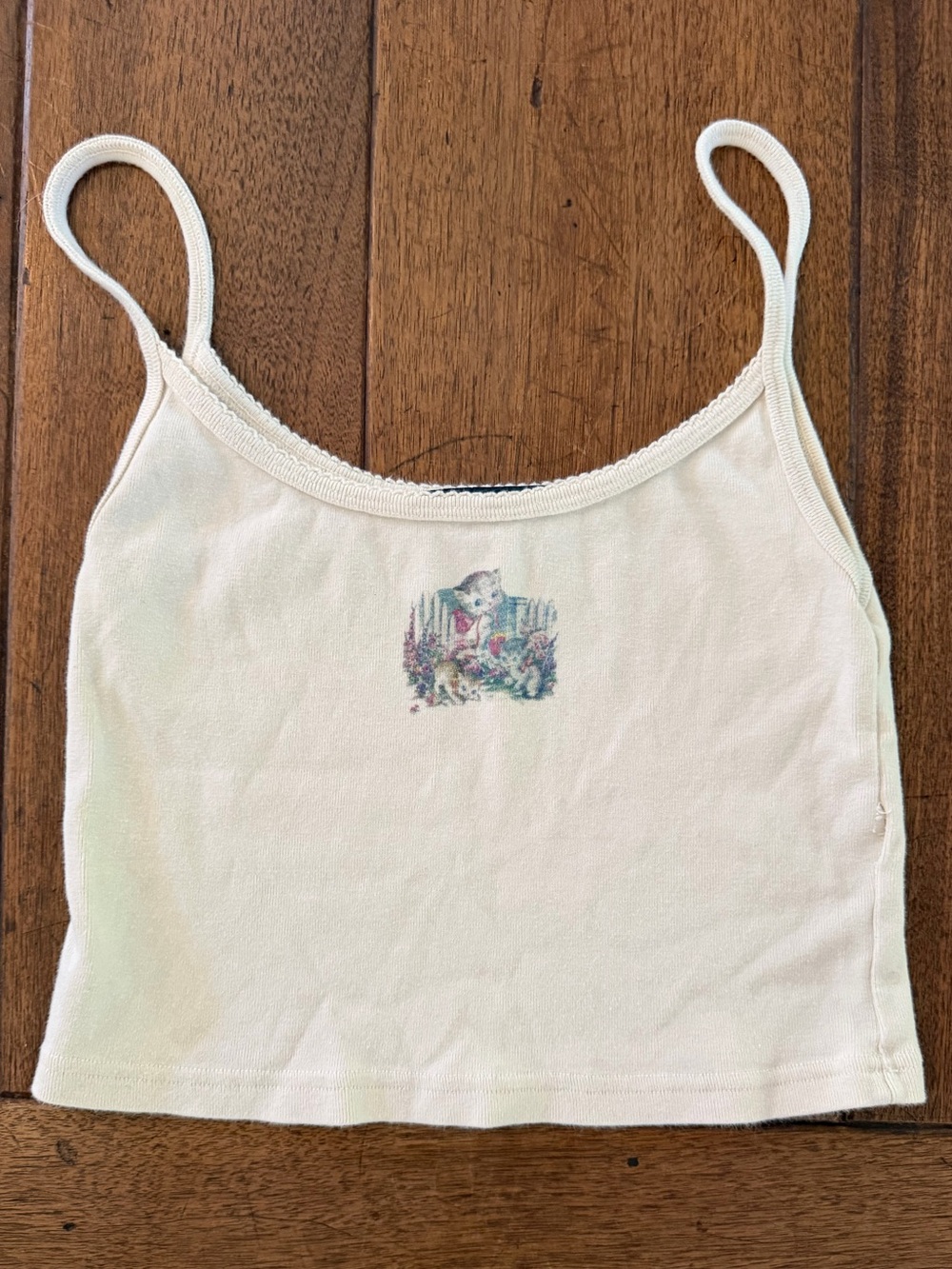 Brandy Melville Cream Kitty Floral Print Cami